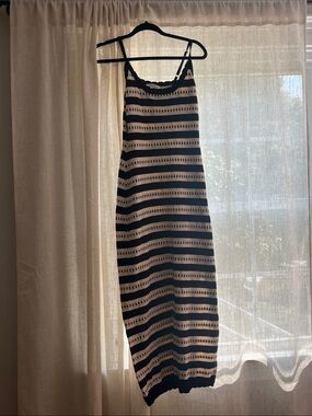Striped Spaghetti‑Strap Maxi Dress in Black and Cream